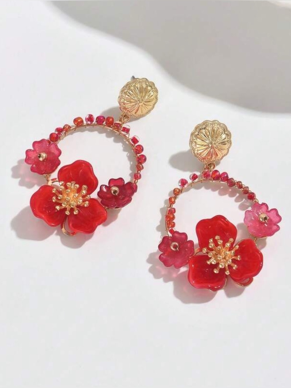 Floral red Drop Earring A1647 - Picture 2 of 3